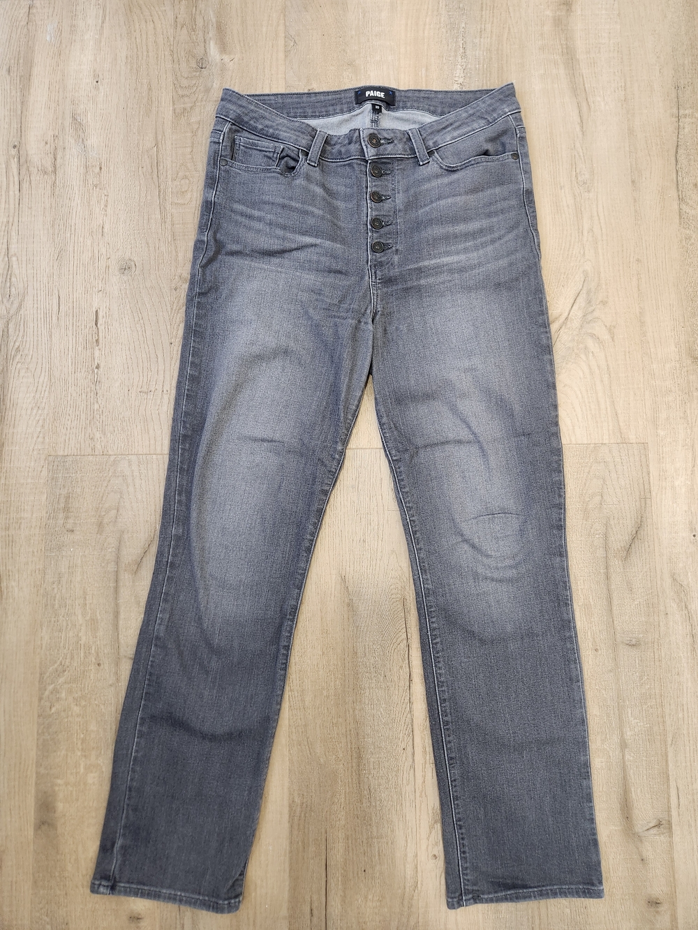 PAIGE Cindy Gray Straight Jeans - Button Fly, Size 30